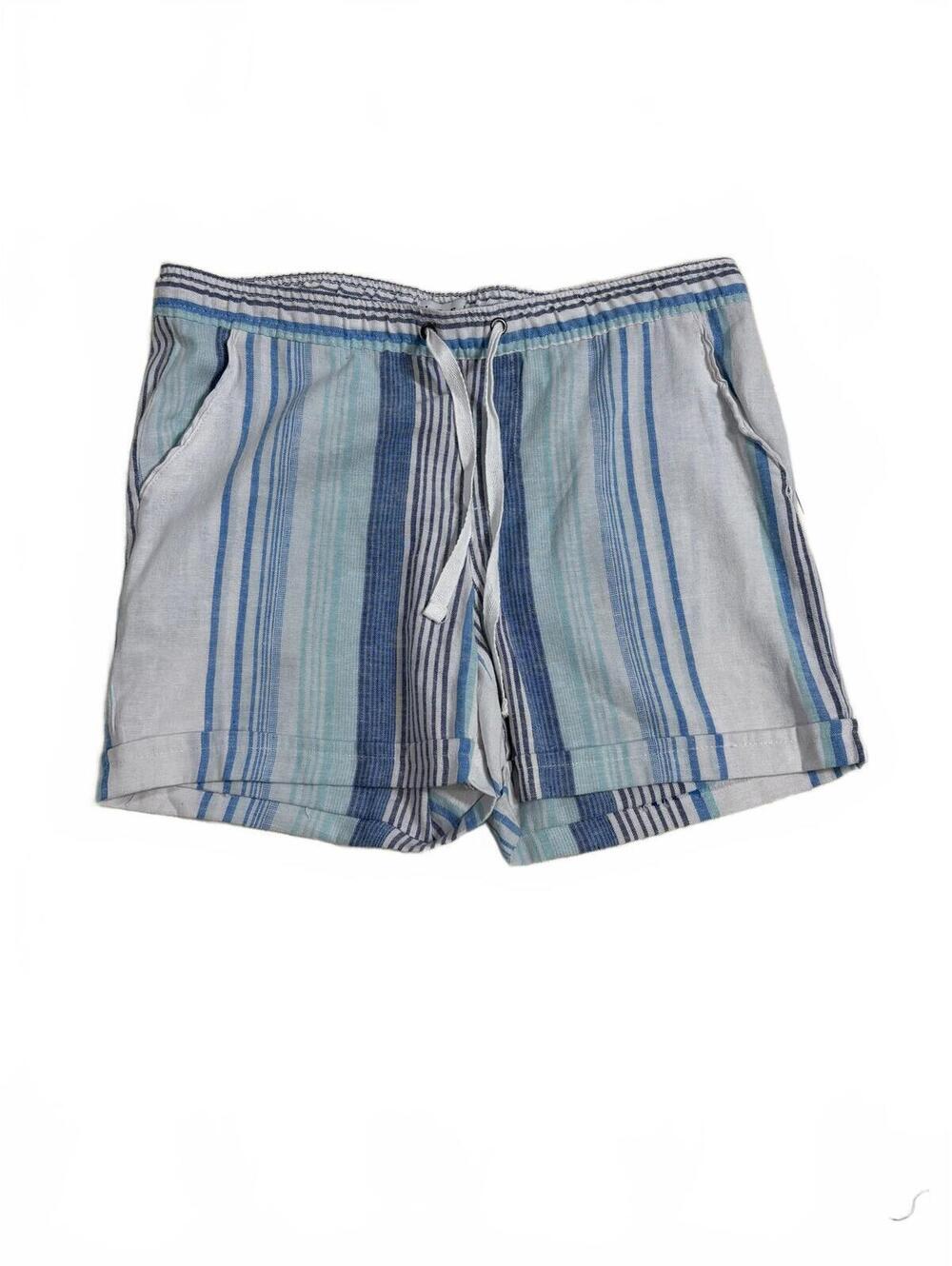 Women's Medium Linen Striped Shorts with Elastic Waistband